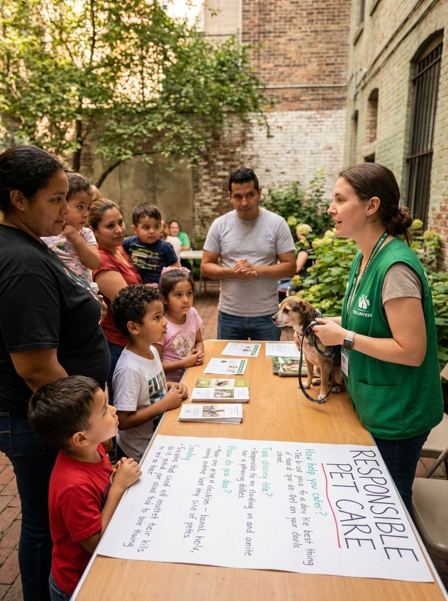 Volunteer educating community members about animal welfare